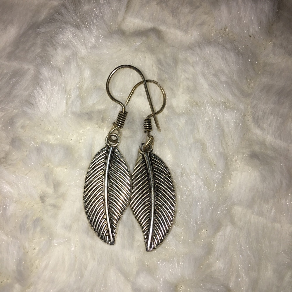 Silver leaf/ feather earrings